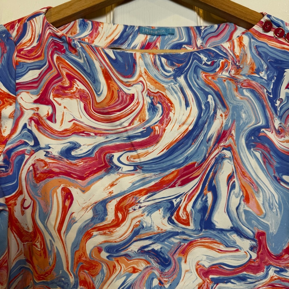 J.McLaughlin Catalina Cloth Fabric Marble Print Top S Blue Pink Orange Stretch - Picture 4 of 11